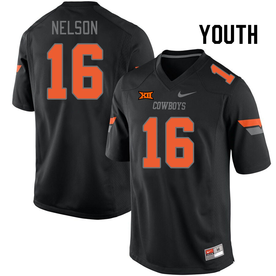 Youth #16 Willie Nelson Oklahoma State Cowboys College Football Jerseys Stitched-Retro Black